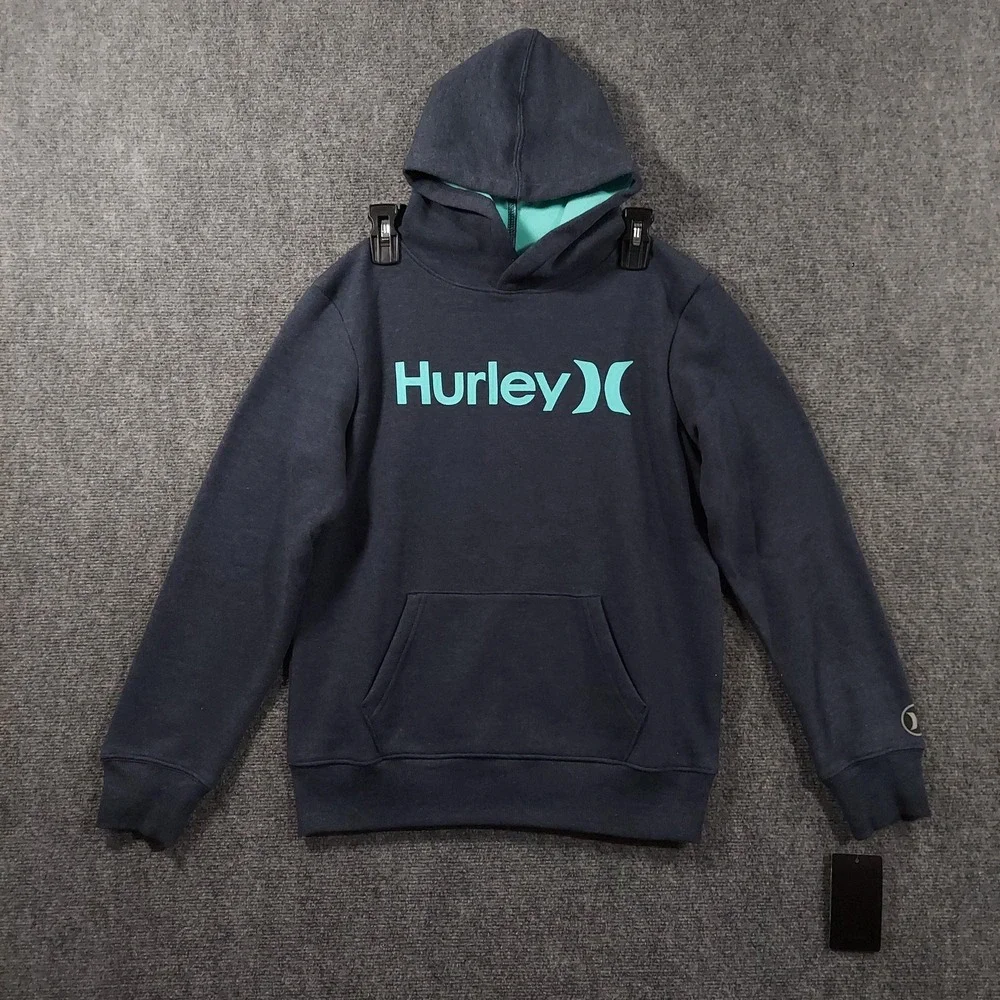 NEW Hurley‎ Hoodie Boys L Blue Armory Navy Heather Fleece Pullover Sweatshirt